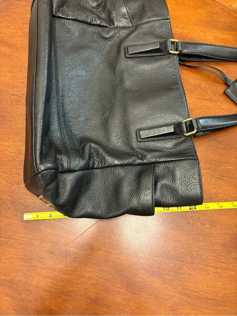Kenneth Cole Black Leather Tote with Gold Hardware - Picture 13 of 14